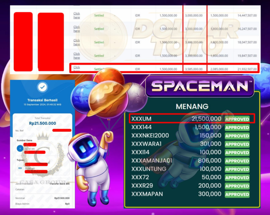 SPACEMAN DOLLARTOTO JACKPOT 21,5 JUTA DIBAYAR LUNAS