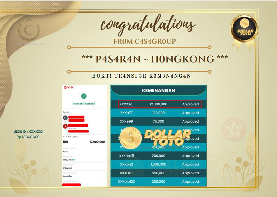 JACKPOT PAUS! SELAMAT KEPADA MEMBER DOLLARTOTO YANG MENANG DI PASARAN HONGKONG