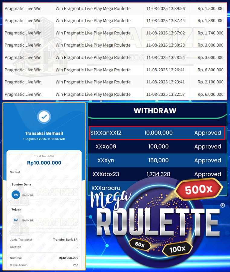 JANGAN DIRAGUKAN LAIG BOSKU PUTARAN MEGA CUMA ADA DI CASAPRIZE - WIN SEBESAR 10 JT DI MEGA ROULETTE