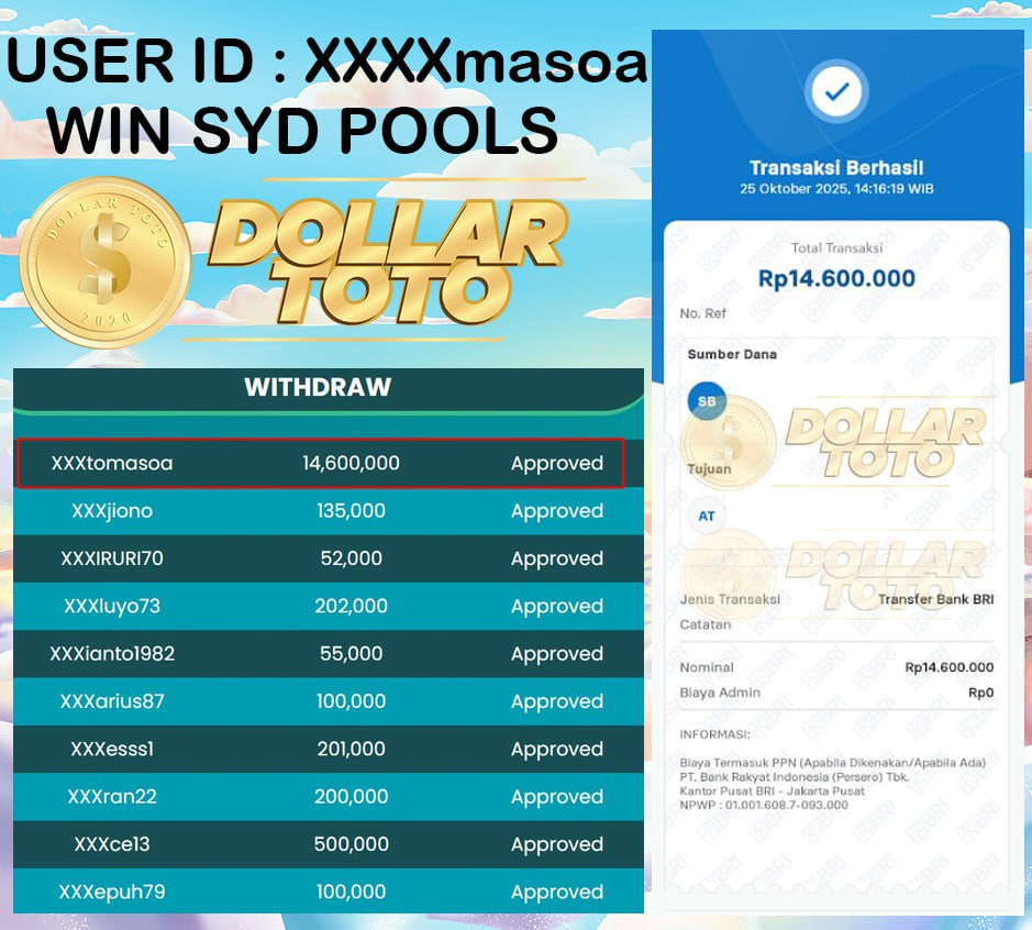 SELAMAT UNTUK MEMBER YANG SUDAH JACKPOT DI PASARAN SYDNEY POOLS DI SITUS DOLLARTOTO
