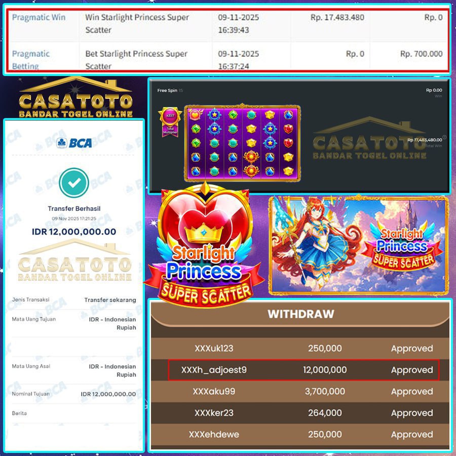 SICANTIK LAGI GANAS BOSKU , BAWA PULANG SEBESAR CUAN SEBESAR 12 JT DI STARLIGHT PRINCESS SUPER SCATTER DI CASATOTO!