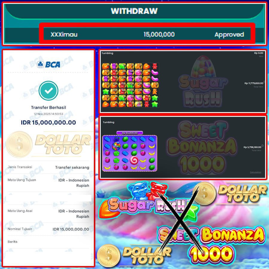 KEMENANGAN DOUBLE DI DOLLARTOTO DARI SUGAR RUSH DAN SWEET BONANZA 1000 SEBESAR 15 JT!