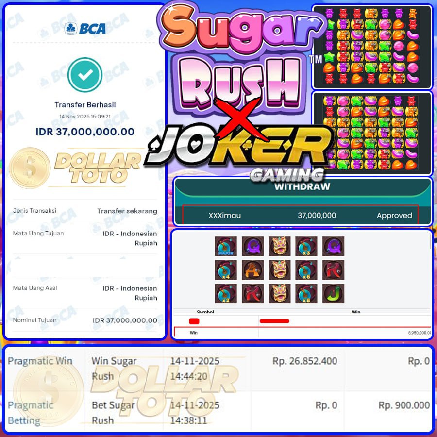 DOLLARTOTO JOSS TERUS BOSKU , KEMENANGAN DOUBLE DARI SUGAR RUSH DAN JOKER GAMING DI DOLLARTOTO SEBESAR 37 JT !